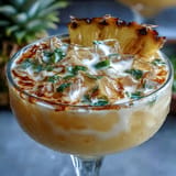 Vibrant Pineapple Coconut Agua Fresca, garnished with tropical fruits and mint.