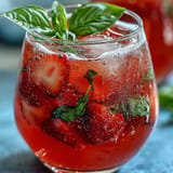 This Strawberry Basil Lemonade pitcher looks so refreshing with garnishes, ready for party guests.