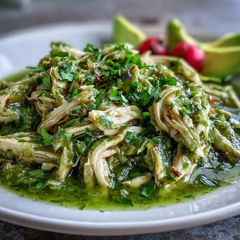 Fragrant Chicken Chili Verde simmering in a Dutch oven, featuring tender shredded chicken coated in vibrant green tomatillo and poblano sauce with fresh cilantro garnish.  