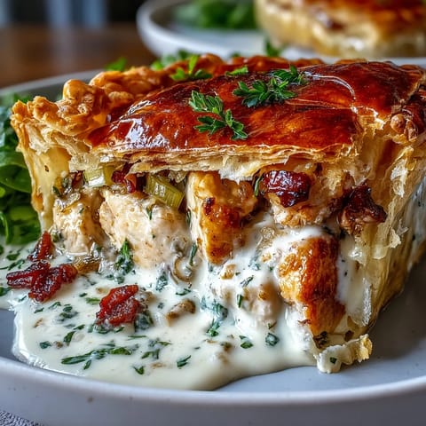Golden, flaky pastry tops a bubbling Chicken and Leek Pie filled with creamy chicken, smoky bacon, and tender leeks.