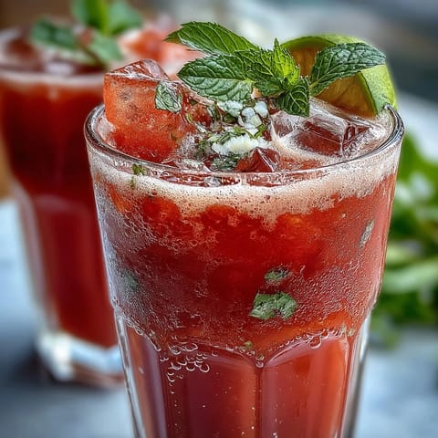 Watermelon Lime Sparkling Punch in a clear pitcher with ice, mint, and lime slices for a vibrant, refreshing spring beverage.  