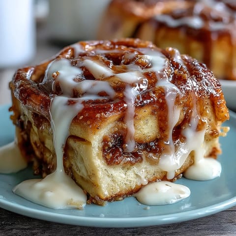 Decadent Cinnamon Roll Pancake Casserole with swirls of cinnamon sugar, baked until golden and drizzled with rich cream cheese glaze.