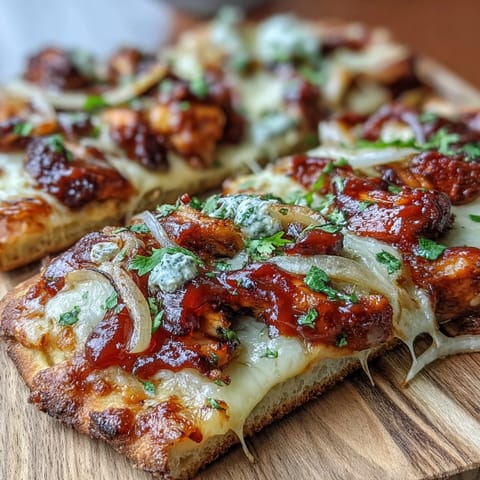 Smoky BBQ chicken flatbread pizza with melty mozzarella, fresh cilantro, and colorful bell peppers, ready in 30 minutes.  