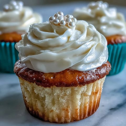 Fluffy vanilla Cancer birthday cupcakes crowned with shimmery pearl fondant art.