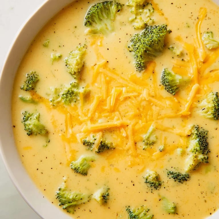 Creamy and cheesy Broccoli Cheese Soup, a comforting vegetarian meal perfect for chilly evenings.