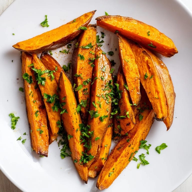 A close-up of perfectly cooked sweet potato fries, offering a naturally sweet, satisfying snack.