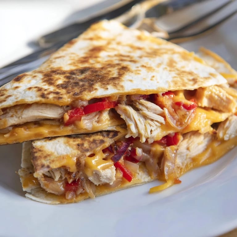 Crispy, golden-brown Chicken Quesadilla, filled with melted cheese, perfect for a quick and easy meal.