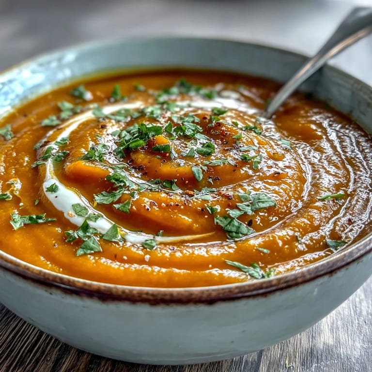 Steaming bowl of homemade Carrot and Lentil Soup, highlighting the smooth puree and rich, golden broth in natural light.