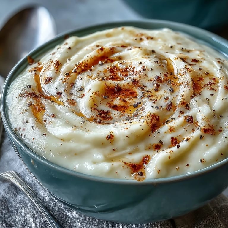 Steaming Cream of Potato Soup with a velvety texture, ready to be served with crusty bread on the side.