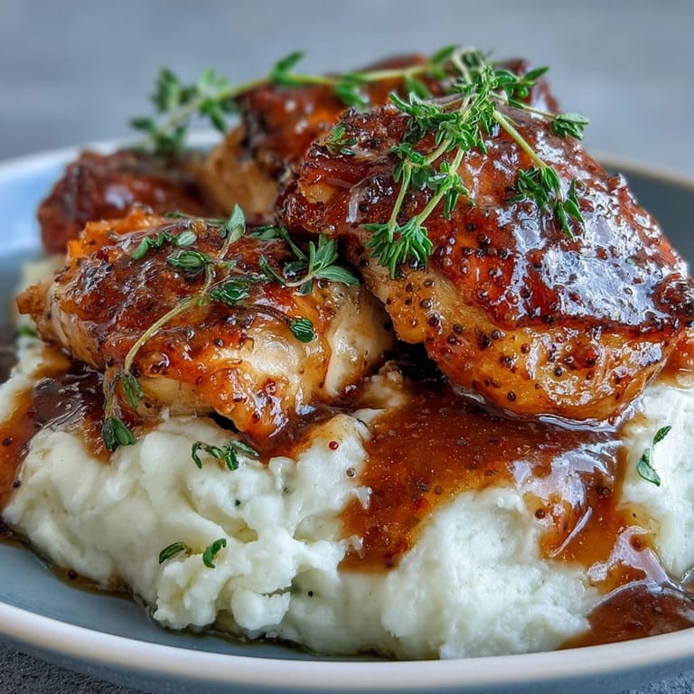 A serving of Slow Cooker Honey Mustard Chicken draped in a sweet and tangy glaze, with a fork piercing the juicy, succulent meat ready for a bite.