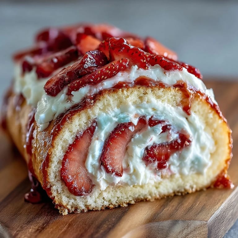 Golden crepes and airy sponge cake roll are drizzled with white chocolate and mint on a rustic wooden serving board.