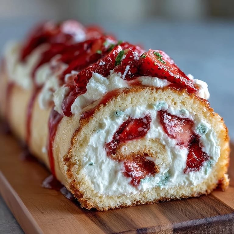 A single wedge of Strawberry Shortcake Sushi Roll showcases layers of juicy strawberries and whipped cream filling, ready to eat.