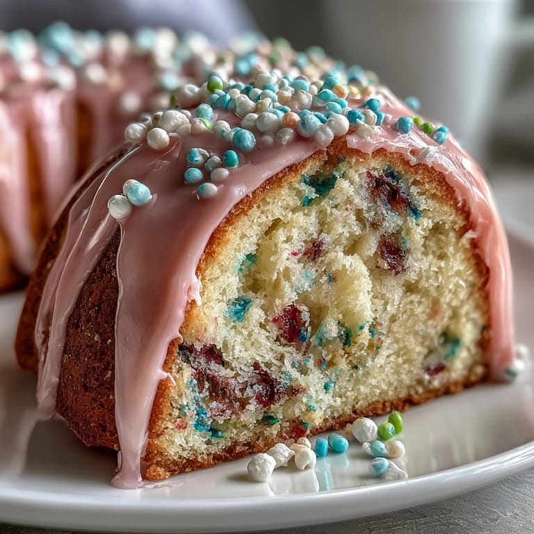 Slice of funfetti vanilla cake topped with colorful pastel buttercream, perfect for spring parties.  