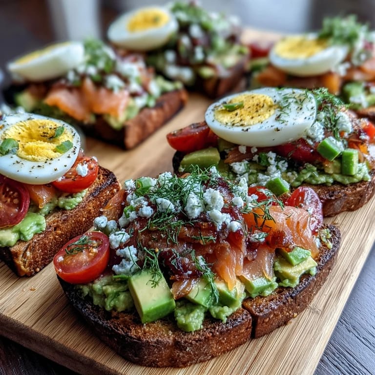 Vibrant Spring Brunch Avocado Toast Board with Smoked Salmon, arranged with colorful toppings and fresh dill for a shareable meal.