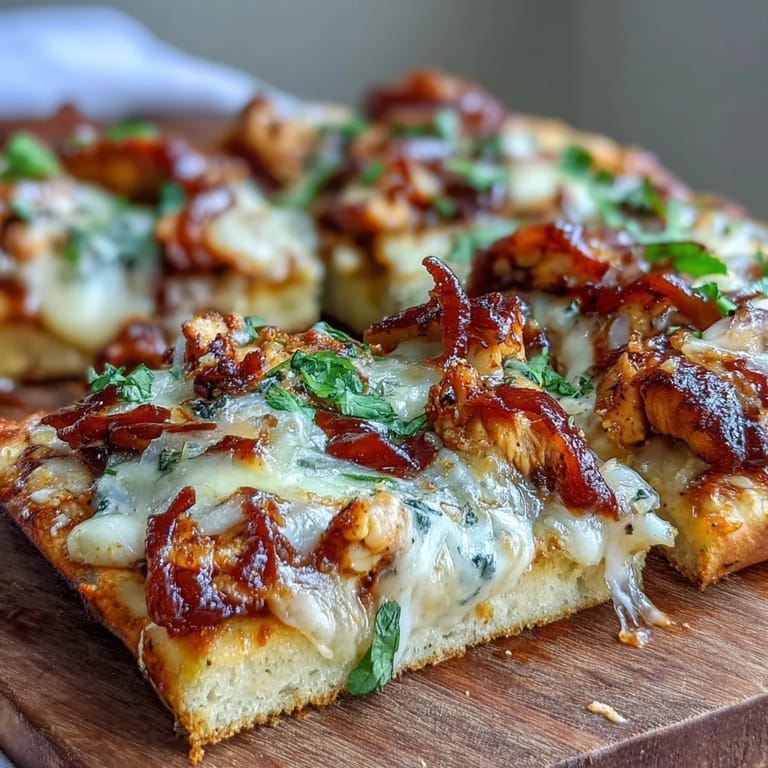 Crispy flatbread pizza loaded with BBQ chicken, gooey cheese, red bell peppers, and fresh herbs—perfect for quick weeknight dinners.