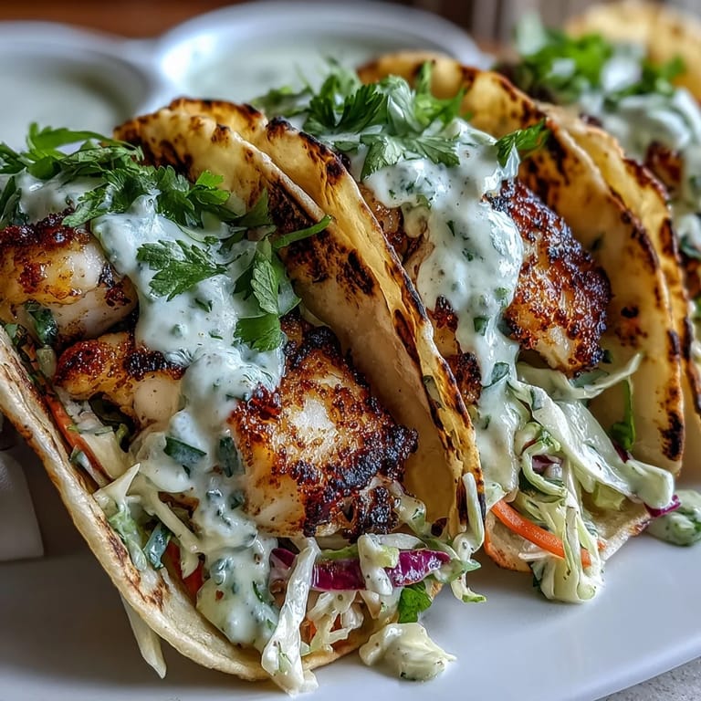 Zesty coconut lime marinated fish tacos served with vibrant slaw and tangy crema, perfect for a light summer meal.  
