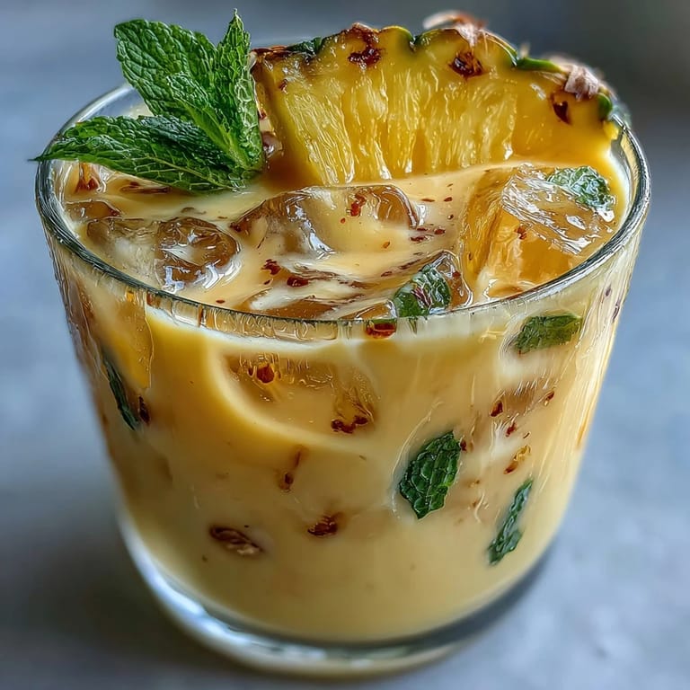 Tropical pineapple coconut agua fresca served in chilled glasses with fresh mint and lime slices for a vibrant, cooling drink.