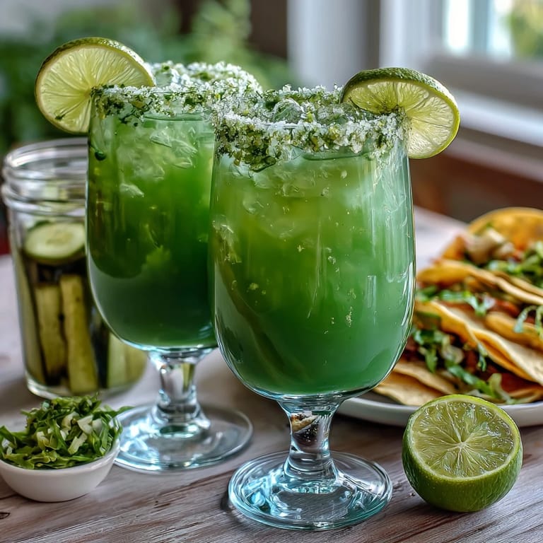 Spicy jalapeño rim adorns this refreshing Viral Pickle Margarita Mocktail, ready to sip.