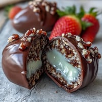 Dubai Chocolate Strawberry Easter Eggs with Crunch Filling: glossy pink chocolate eggs filled with creamy hazelnut and crispy rice filling.