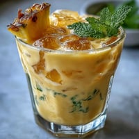 Refreshing pineapple coconut agua fresca in a clear pitcher with ice and pineapple wedges, perfect for summer gatherings.