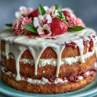 Beautiful floral drip cake with white chocolate ganache and fresh strawberry frosting, perfect for spring celebrations and elegant gatherings.