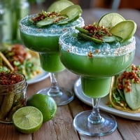 Viral Pickle Margarita Mocktail with jalapeño rim, showcasing tangy lime and briny zest.